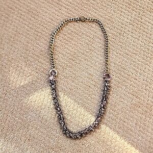 Banana Republic long brass look chain stone ribbon necklace